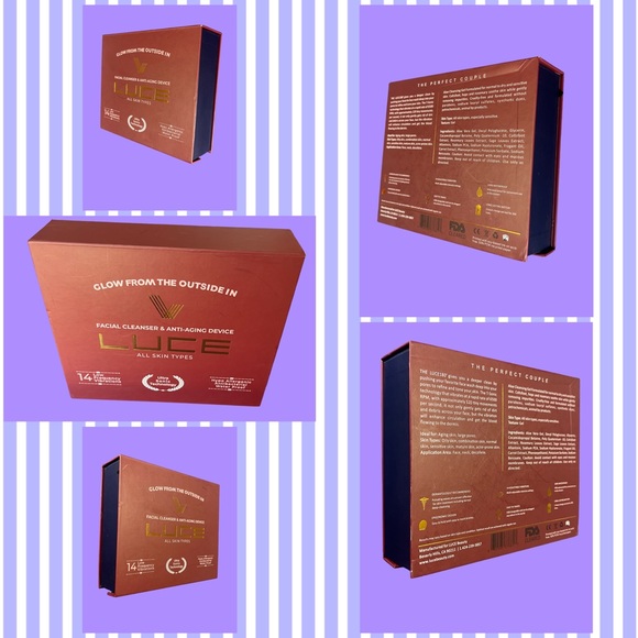 LUCE180° Facial Cleansing Anti-Aging Device & aloe cleansing gel in Burgundy NIB